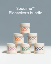Sooo biohacker's bundle including focused, immune, energetic, calm, ACE, and solid supplements for optimal health and wellness.